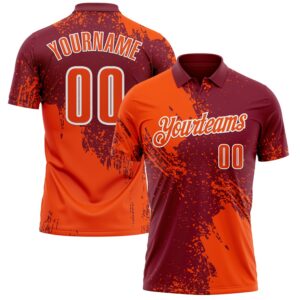 Custom Orange Crimson-White 3D Pattern Design Abstract Brush Stroke Performance Polo Shirt