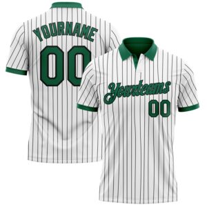 Custom White Black Pinstripe-Kelly Green Performance Polo Shirt