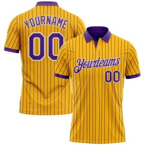 Custom Yellow Black Pinstripe Purple-White Performance Polo Shirt
