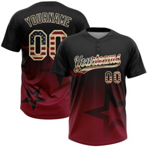 Custom Black Vintage USA Flag Crimson-Cream Gradient Style Twinkle Star Two-Button Unisex Softball Jersey