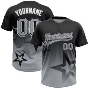 Custom Black Gray-White Gradient Style Twinkle Star Two-Button Unisex Softball Jersey